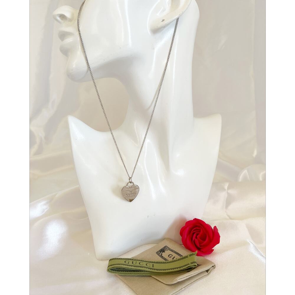 GUCCI Trademark Heart Charm Zipper Pull Pendant Necklace Sterling Silver - Picture 8 of 11